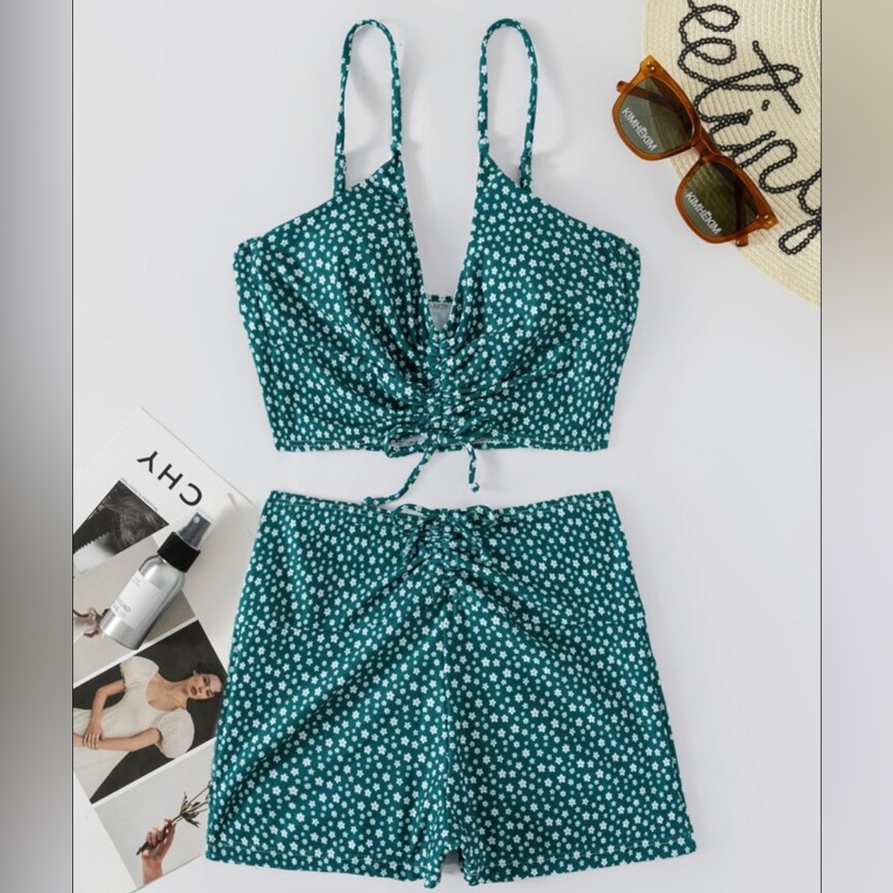 SHEIN floral swim suit | drawstring bikini with shorts | brand new | size L